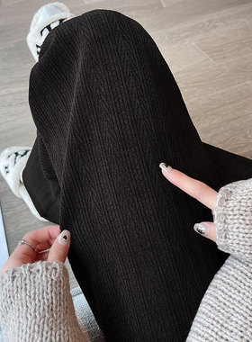 麦穗雪尼尔阔腿裤女2025秋冬季高腰显瘦休闲加绒加厚针织白色裤子