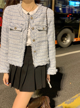 法式名媛粗花呢短款小香风外套女2025秋冬新款气质显瘦开衫上衣女