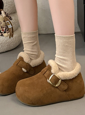 厚底内增高博肯棉鞋子女2025秋冬新款雪地靴加绒全包勃肯鞋毛毛鞋