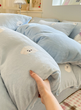 A类冬季加厚四件套牛奶绒被套床单双面珊瑚绒被罩床笠宿舍三4件套