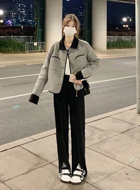 小香风短款炸街灰色外套女秋冬季复古高级设计感小众气质长袖上衣