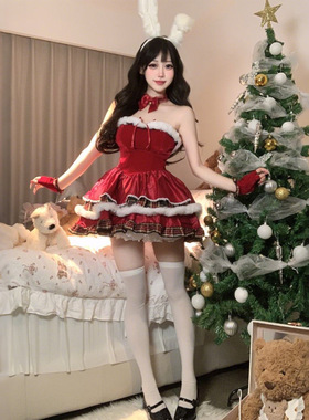 纯欲风Lolita圣诞裙套装裹胸修身连衣裙斗篷雪人装跨境批发 诞277