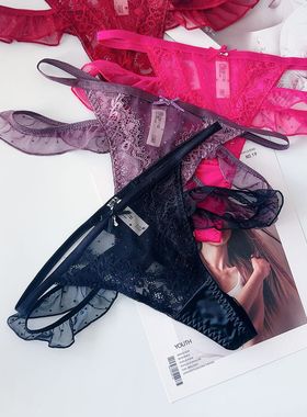 蕾丝内裤女少女青春活力性感镂空绑带系带蝴蝶结低腰包臀三角裤潮