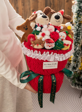 圣诞节欢乐圣诞树玩偶公仔手捧花节日派对氛围感装饰毛绒玩具摆件