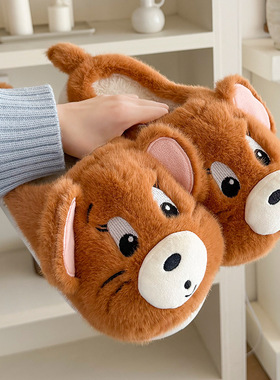 卡通猫和老鼠棉拖居家棉拖鞋女加绒棉拖鞋男保暖鞋月子鞋女包头拖