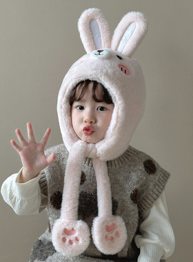 可爱小羊儿童帽子冬季加绒加厚保暖护耳防风兔绒男女包包卡通帽子