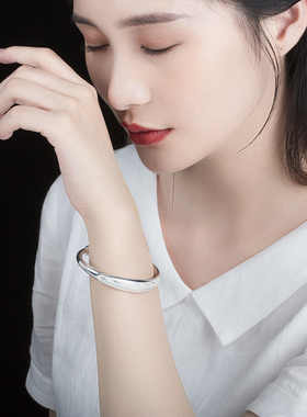 原创实心刻字足银手镯