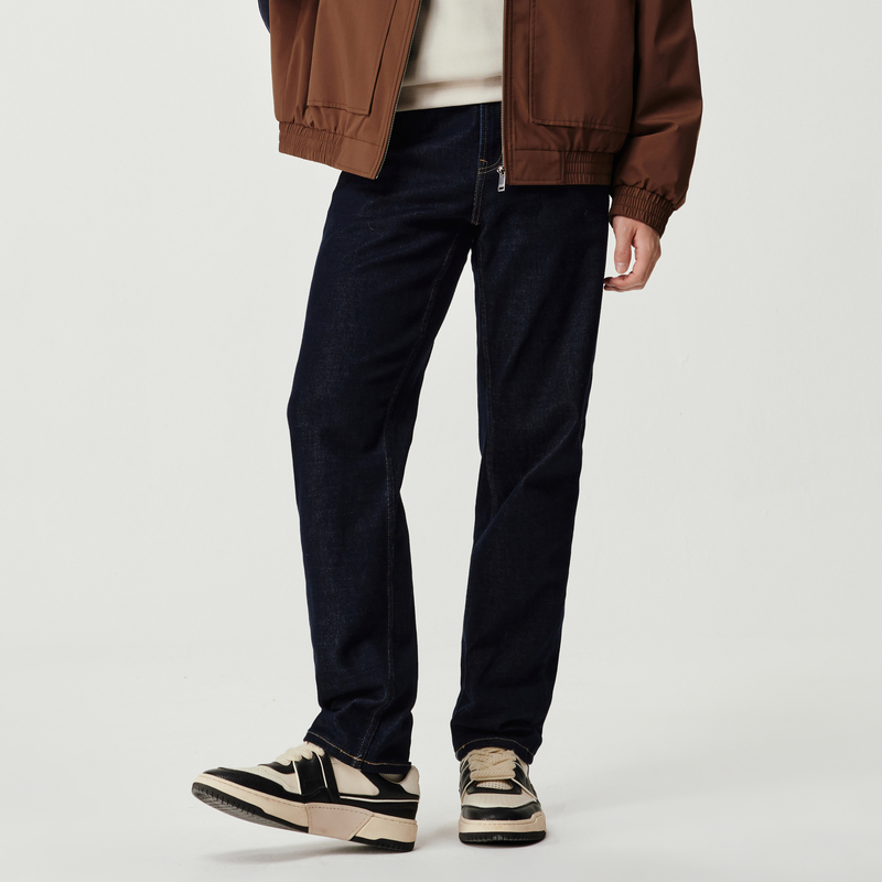 【透汽轻盈】九牧王牛仔裤25秋季新款深色水洗弹力宽松直筒牛仔