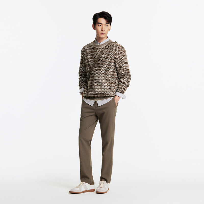 九牧王男装秋冬纯羊毛保暖蓄热时尚休闲纽花羊毛衫男款