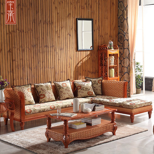 客厅藤沙发组合真藤实木藤编沙发藤椅贵妃椅客厅三人藤制藤艺家具 - 图0