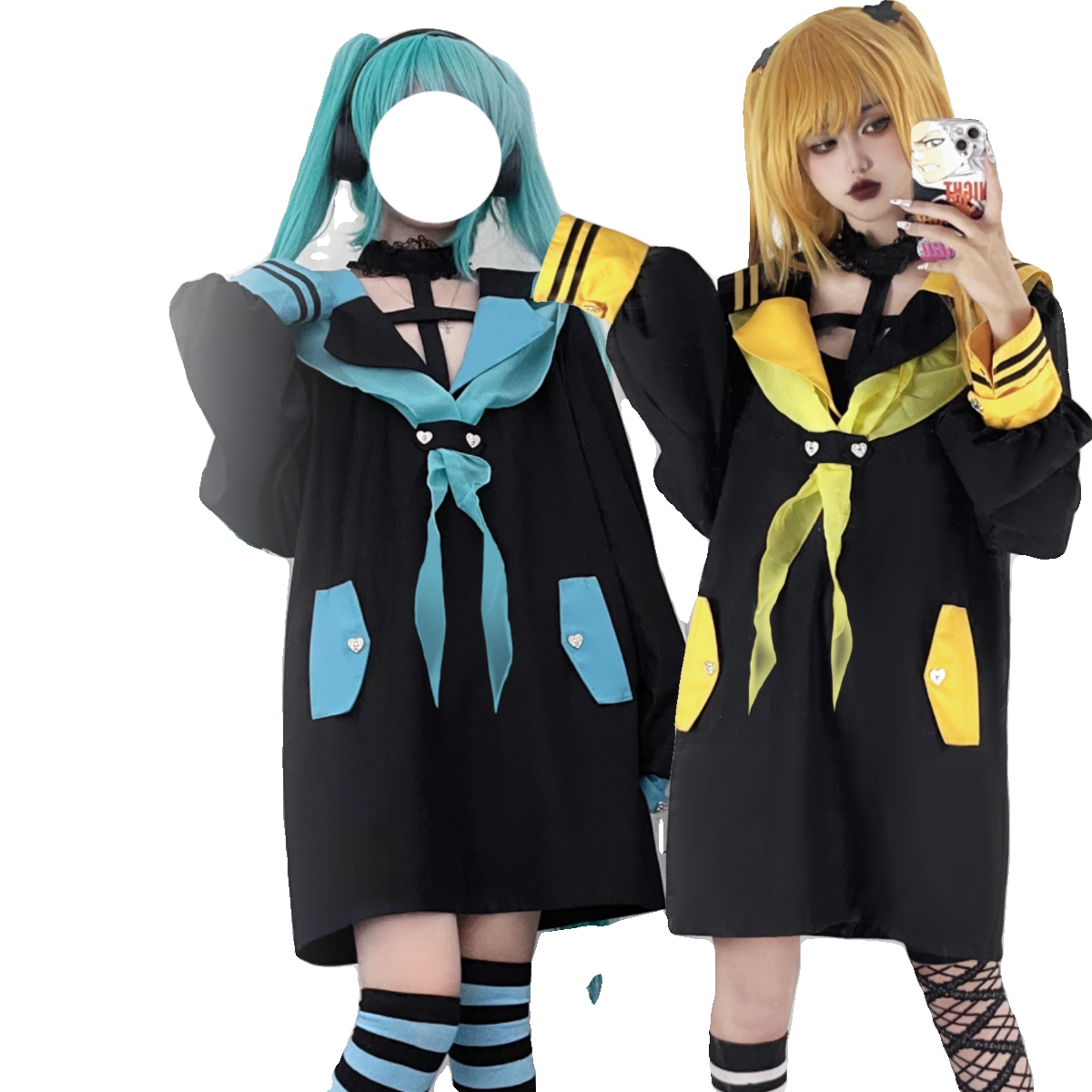 缺氧外太空【虚拟游戏】自制挂脖拼色断襟亚比宽松水手领长款上衣 - 图3