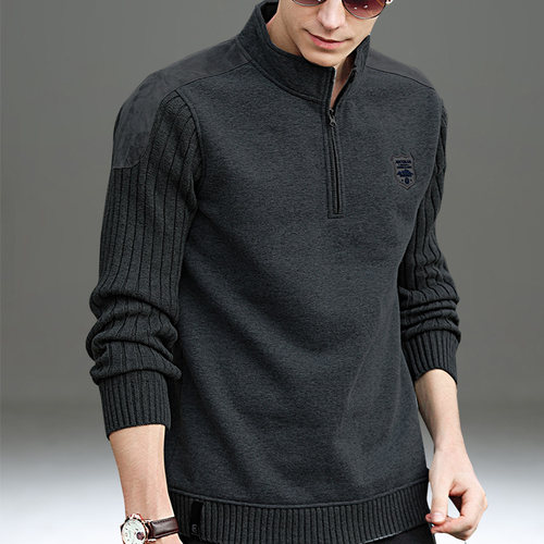 加绒卫衣男2025年秋冬季宽松套头针织衫外套潮流半高领拉链毛衣男 - 图2