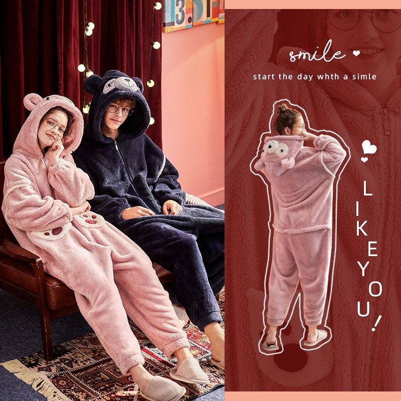 安之伴珊瑚绒情侣秋冬甜美可爱睡衣 安之伴维亚睡衣/家居服套装