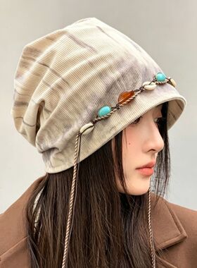 美拉德冷帽新疆旅游穿搭堆堆帽子女拍照显脸小波西米亚复古包头帽