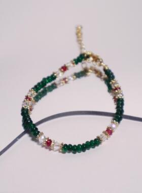 纯银925祖母绿宝石珠串手链