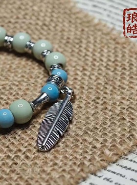 景德镇陶瓷蓝绿撞色手串