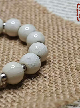 森系复古裂纹陶瓷手链羽毛吊坠