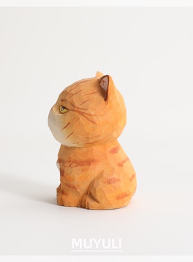 手工木雕猫咪丨虎斑猫办公桌工位摆件稳定情绪桌面装饰摆件礼物女