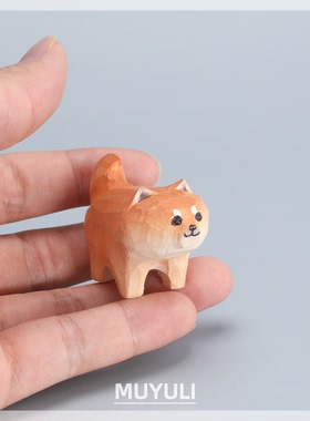 手工木雕送柴犬丨摆件橘猫木雕手工可爱桌面装饰生日圣诞节礼物女