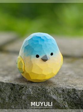 木雕迷你蓝山雀丨小肥啾摆件可爱桌面装饰品女小鸟治愈圣诞节礼物