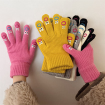 Mouth Mouth Freaks Gloves Five Fingers Cute Korean Version Hair Line Thickened Warm Knit Gloves Autumn winter riding can touch screen