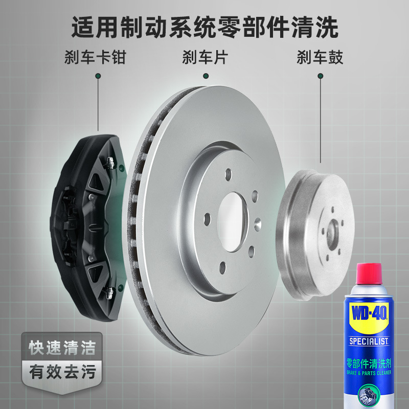 wd40零部件清洗剂汽车刹车系统卡钳刹车片碟刹异响油污清洁清洗剂-图1