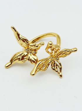 双生蝴蝶戒指女个性镂空金色