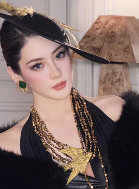 重工金色复古做旧燕子项链女