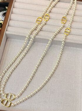 珍珠字母C项链女毛衣链