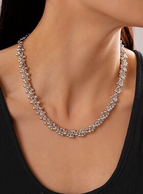 银色金属圆球串珠项链女