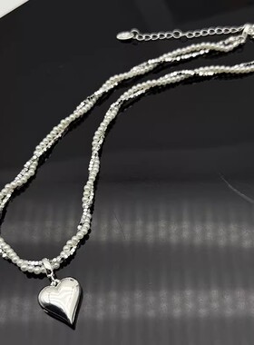 爱心碎银子项链小众设计双层