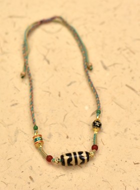 女士编制天珠项链可拉伸调节小清新