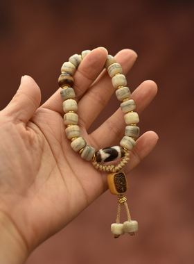 牛骨黑金手串西藏牛骨天珠文玩盘玩手持男女手链