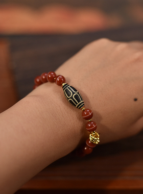 精品红肉一线药师搭配手工莲花天珠女士单圈