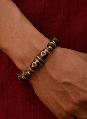 一线药师搭配菩提四眼天珠男女同款单圈手串