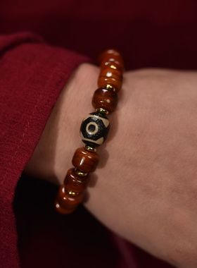 藏式三眼天珠搭配牛骨单圈男士手串包邮到家