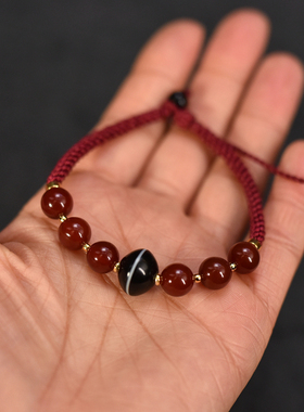 黑白一线药师搭配糖球手工编绳可拉伸调节