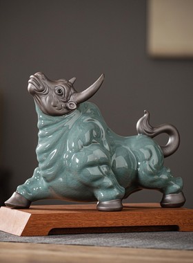 创意陶瓷华尔街牛摆件玄关办公室桌面装饰招财镇宅吉祥物牛气冲天