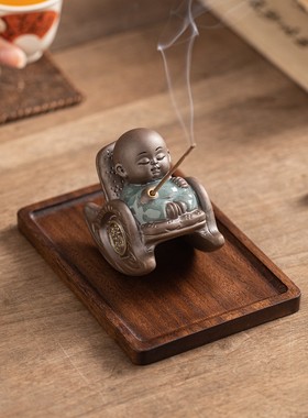 陶瓷创意摇摇椅小和尚香插小摆件