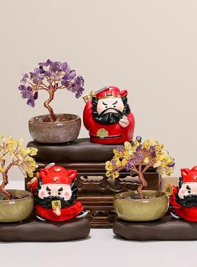 小神仙摆件钟馗黄紫水晶发财树