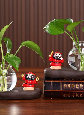 中式财神钟馗关羽考神微景观摆件