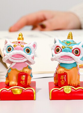 国潮卡通醒狮懒人支架客厅摆件