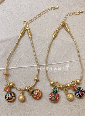 铜镀沙金烧蓝吞金兽手链 diy配件珐琅彩 复古气质时尚手串女饰品