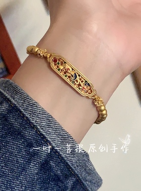 竹节手链铜镀金女手串蓝铃花凤凰