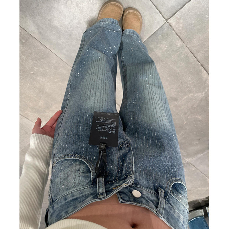 大码美式复古满天星闪闪烫钻牛仔裤女2026春季新款宽松直筒阔腿裤,淘宝优惠券,粉丝福利购,淘宝优惠卷