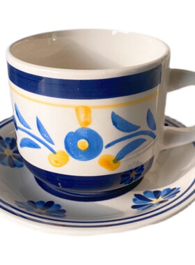 【新品】INS风韩式陶瓷手绘咖啡杯马克杯复古好看的杯子简约小众