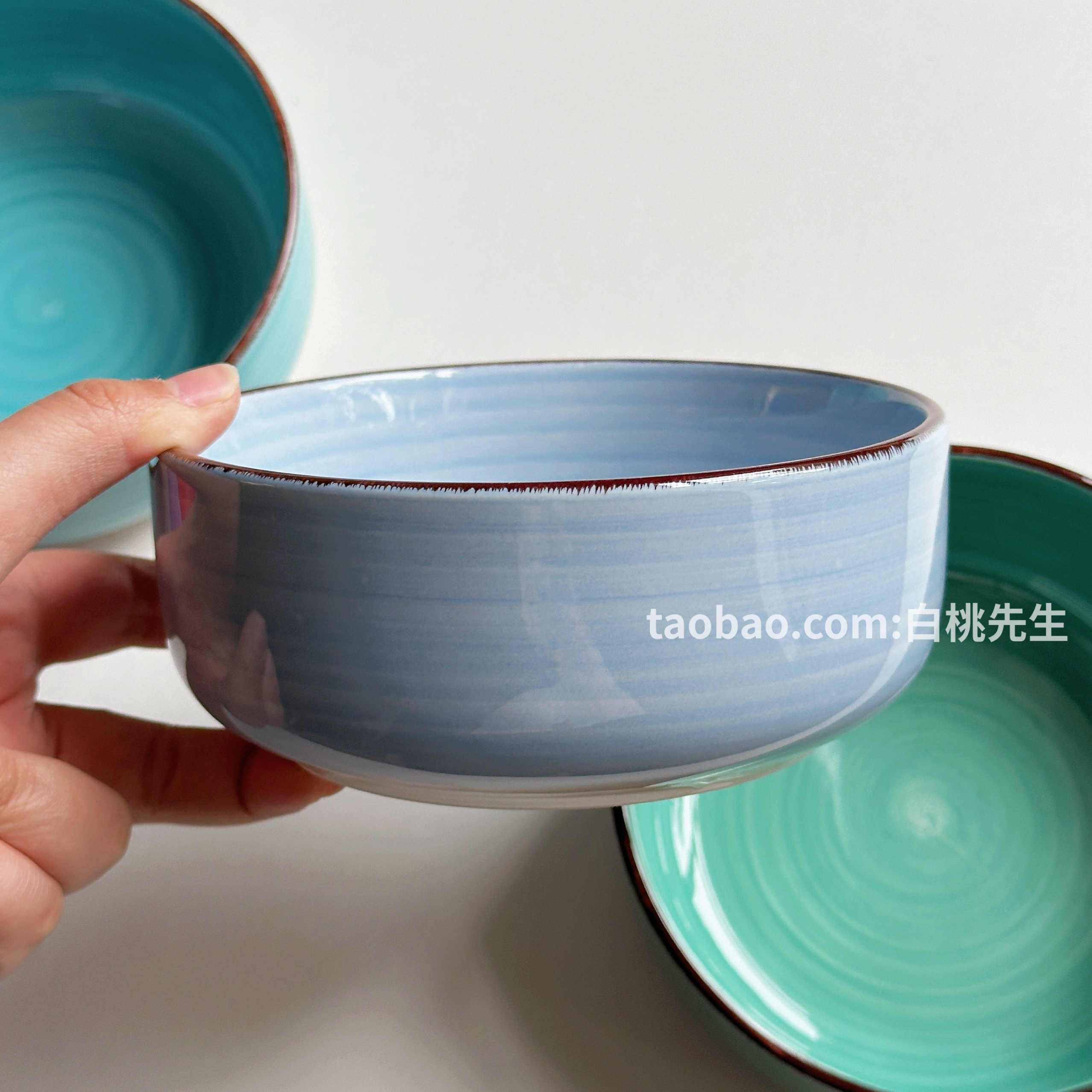 Ins style solid color European set high-end kitchen ceramic tableware hand-painted salami flour good-looking bowl for home use
