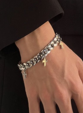 嘻哈古巴粗链条手链男百搭复古十字架手饰女潮配饰小众高级感项链