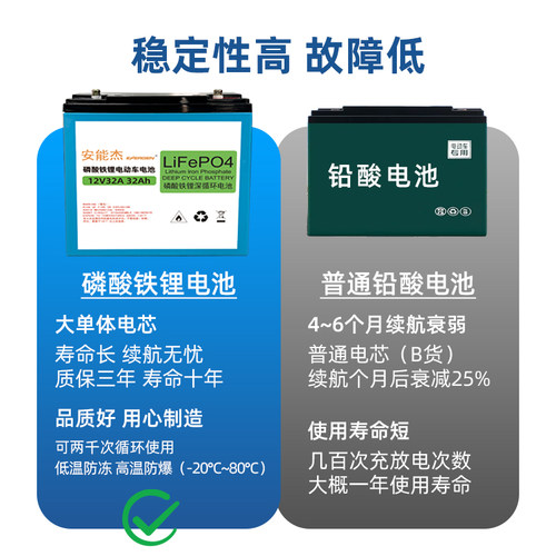 安能杰电动车通用锂电池12v32Ah磷酸铁锂外卖快递两轮电瓶大容量 - 图2