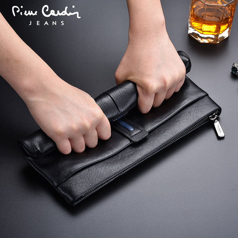 皮尔卡丹信封包男士牛皮手拿包男包 皮尔卡丹欣源华青男士包袋